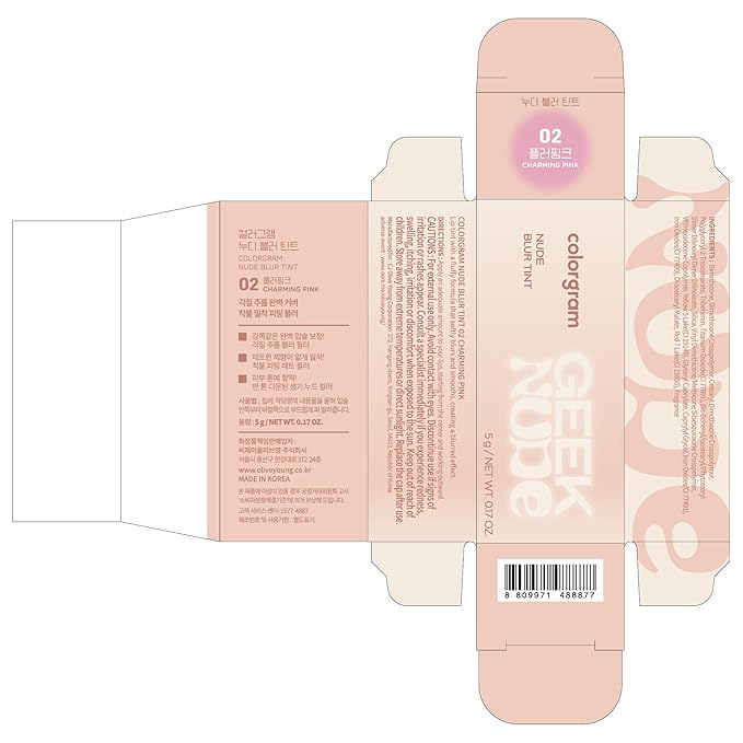 COLORGRAM NUDE BLUR TINT 02 CHARMING PINK | Soft Velvet Matte Lip Stain & Cheek Tint | Lightweight Blurring Tint for a Smooth & Airbrushed Finish | 24H Hydration, Long-Lasting & Non-Sticky Formula