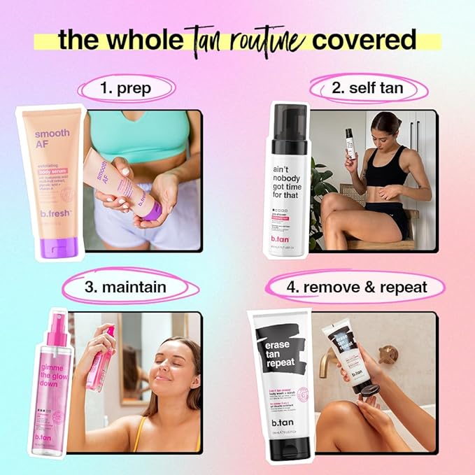 B.TAN Pre-Shower Self Tanner Mousse, 9 min, 1 Hour, Vegan, Cruelty Free, 6.7 Fl Oz