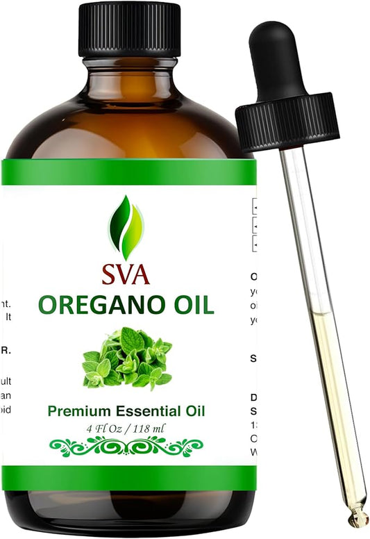 SVA Oregano Essential Oil – 4 Fl Oz – 100% Natural Oregano Oil - for Diffuser, Hair Care, Face, Skin Care, Aromatherapy, Scalp and Body Massage, Soap and Candle Making – with Dropper