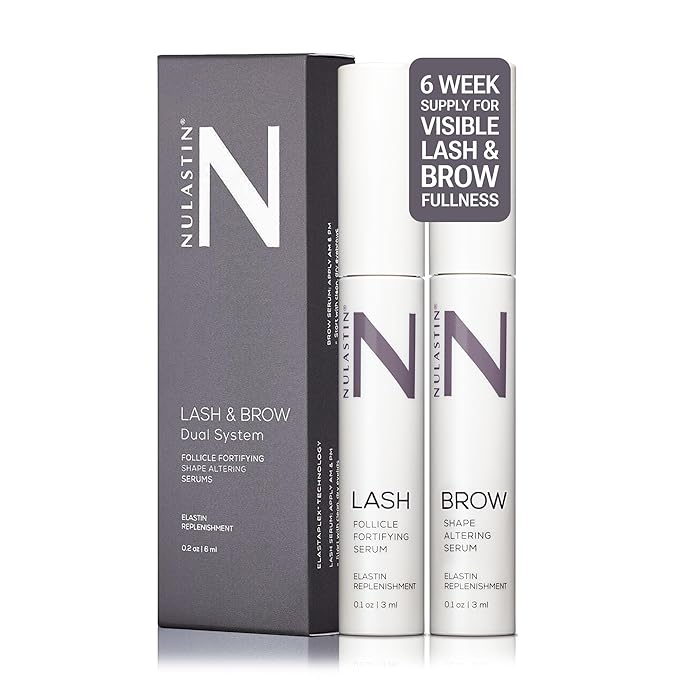 NULASTIN Eyelash Serum & Brow Serum - Lash & Brow Dual System - Eyebrow & Eyelash Enhancing Serums with Keratin & Peptides for Fuller Looking Lashes & Brows (2 Count, 0.1 Fl Oz Each)
