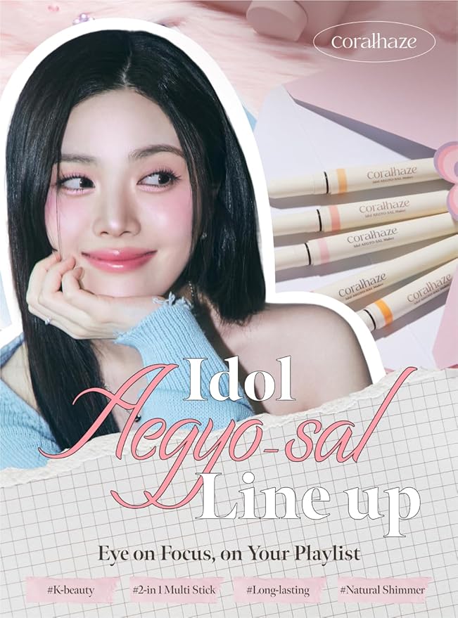 CORALHAZE Idol AEGYO-SAL Maker 05 Dreamy Rose, 2-in-1 Under-Eye Highlighter and Contour Liner for Bright, Voluminous Eyes, Long-Lasting, Smudge-Proof Shimmer Stick with Natural Glow, Korean Beauty
