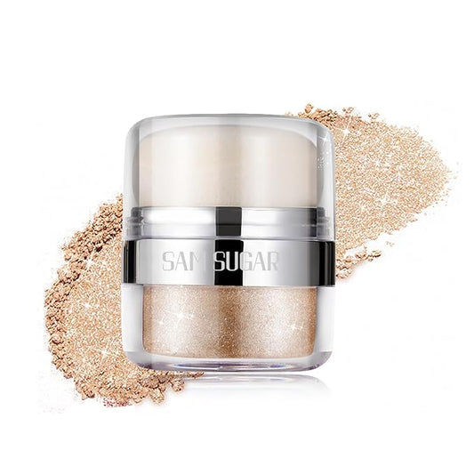 Glitter Body Highlighter Powder Body Shimmer Sparkle Face Brightening Highlighter Powder for Face Eyes Body Glow Makeup With sponge head（02#）