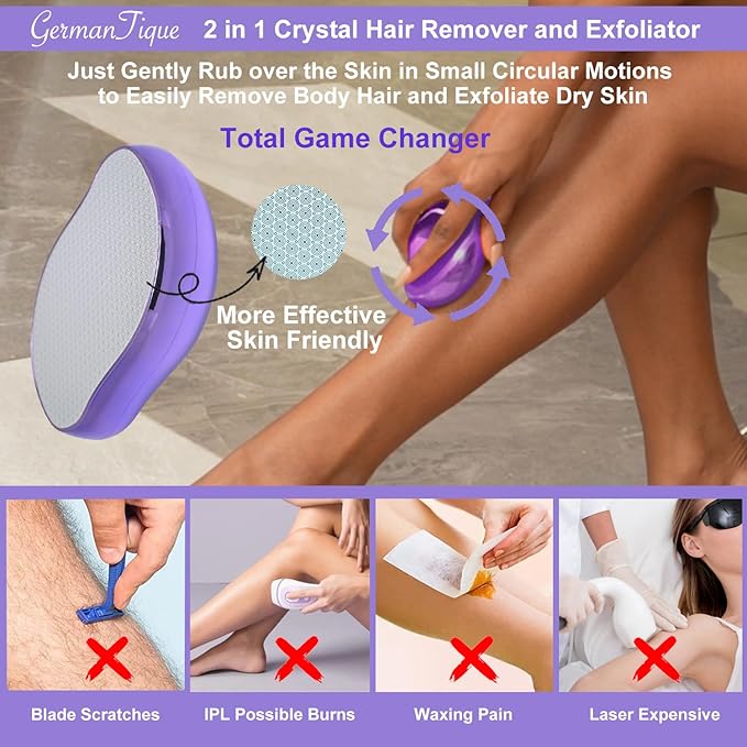 Crystal Hair Eraser,Natural Crystal Hair Remover,Reusable Painless Nano Glass Hair Removal Device Without Shaver,Gentle Crystal Epilator and Exfoliator for Soft Silky Skin(Light Pink)