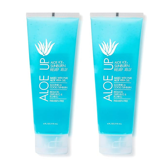 ALOE UP Ice Sunburn Relief Jelly - Pure Aloe Vera Gel Sunburn Relief for Adults & Kids, Aloe Vera Gel Face & Body, Natural Cruelty-Free Aloe Gel, Aloe Vera Gel Skin Lotion - 4 Oz (2pack)