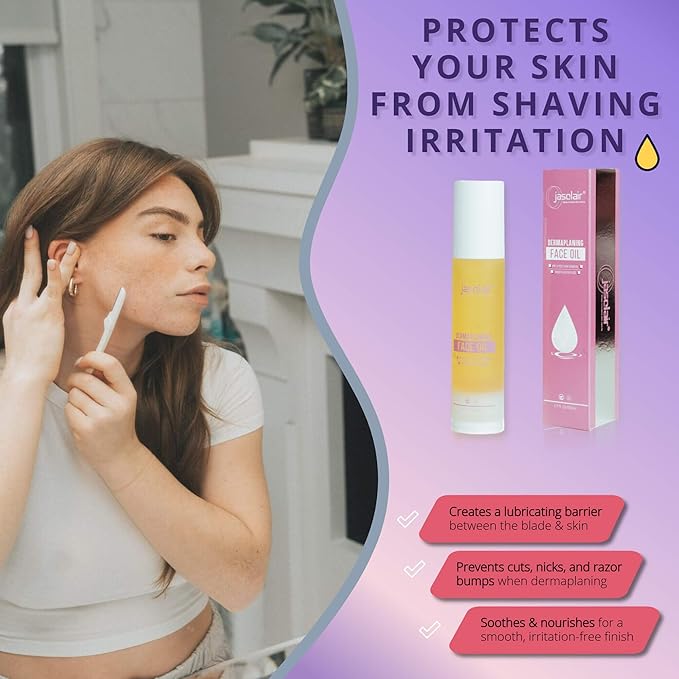 Dermaplaning Tool (9 Count) and Dermaplane Oil Bundle – Easy to Use Face Razor with Smooth Glide Shave Oil for Gentle Exfoliation