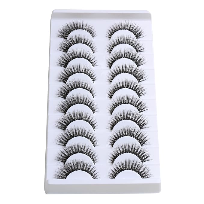 SUNWELL False Eyelashes 12mm Mink Lashes Natural Look Cat Eye Faux Mink Lashes 3D Fluffy Soft Luxury Volume Fake Lashes 10 Pairs Pack