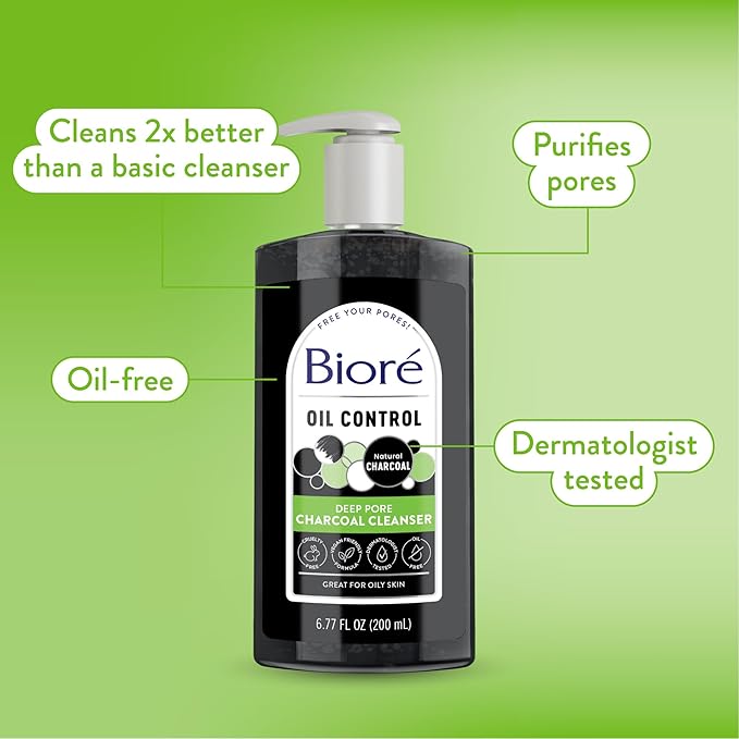 Bioré Deep Pore Charcoal Face Wash, Daily Facial Cleanser for Dirt & Makeup Removal, for Oily Skin, 6.77 Oz