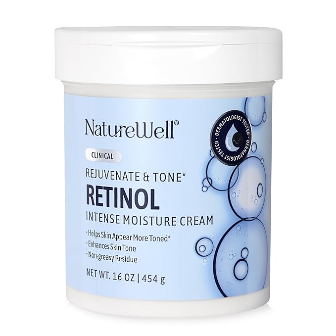 NATURE WELL Clinical Retinol Advanced Moisture Cream for Face, Body, & Hands, Boosts Skin Firmness, Enhances Skin Tone, No Greasy Residue, Version 2.0, 16 Oz
