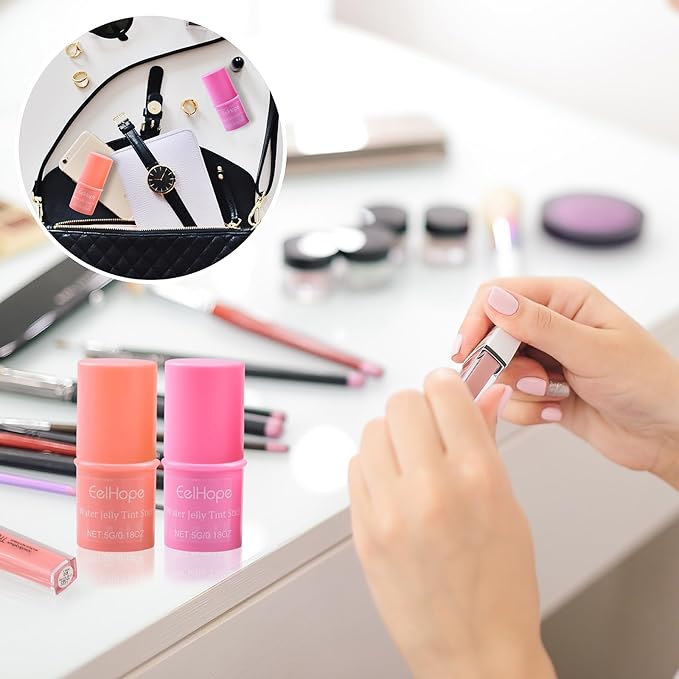 Cooling Water Jelly Tint, Makeup Lip Tint Jelly Blush Stick, Jelly Blush Stick Lip Stain, Sheer Lip & Cheek Stain, 1,000+ Swipes Per Stick, Vegan, Cruelty Free (Coral Color)