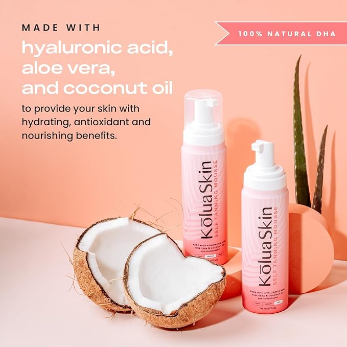 KoluaSkin by KoluaWax Self Tanner Mousse, Dark - Natural-Looking Sunless Body Fake Tan - Dries Quick w/No Streaks, Hydrates Skin - Light Tropical Scent & Dermatologist-tested for Sensitive Skin, 7oz