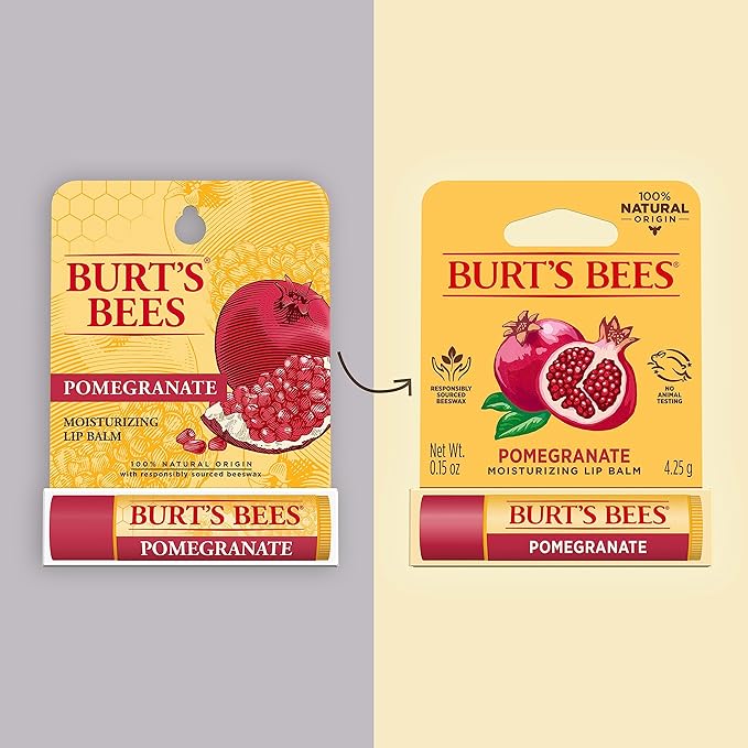Burt's Bees Lip Balm, Pomegranate, Lip Moisturizer With Responsibly Sourced Beeswax, Tint-Free, Natural Conditioning Treatment, 1 Tube, 0.15 oz.