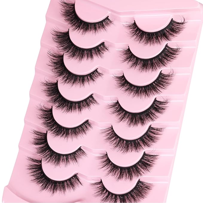 Kiromiro Lashes False Eyelashes Cat Eye Faux Mink Lashes Wispy Strip Lash 6D Volume Fake Lash Natural Look Eyelashes Pack 7 Pairs
