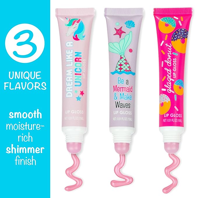 24pc Flavored Lip Gloss for Kids and Teens - Unicorn Themed Lip Gloss in Assorted Fruity Flavors, Unicorn Gifts for Girls, Teen Girls Party Favors, Non Toxic Makeup