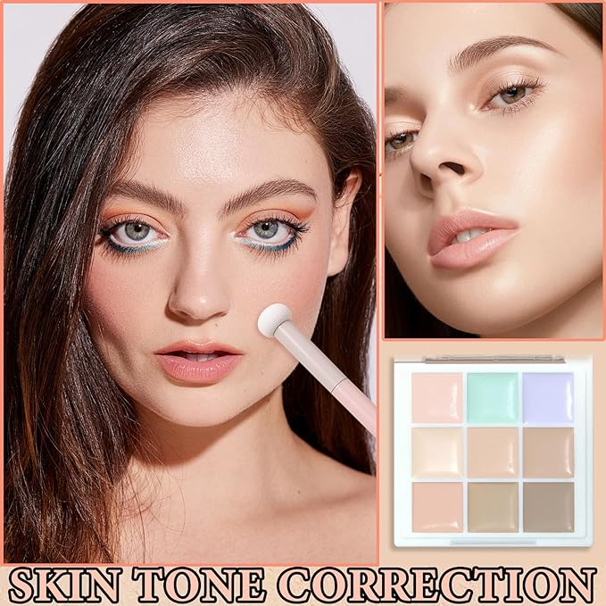9 Colors Concealer Contour Palette,Correcting Concealer Makeup Palette 9 In 1 Contouring Foundation Cream Contour Palette for Redness,Dark Circles,Blemish,Acne(04#)