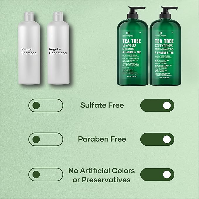 Botanic Hearth Tea Tree Shampoo And Conditioner Set | With 100% Pure Tea Tree Oil, For Itchy And Dry Scalp, Sulfate/Paraben Free | For Men And Women | 16 Fl Oz Each