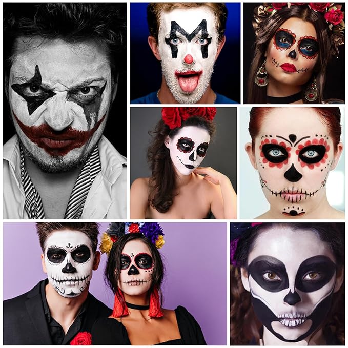 3 Colors Black White Red Face Body Paint Clown Makeup Palette Professional Face Paint for Halloween Cosplay Sfx Joker Zombie Vampire Makeup