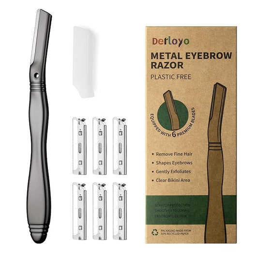 Eyebrow Razor, Dermaplaning Tool for Face, Face Razors for Women, Dermaplane Razor, Hair Removal and Exfoliation, Facial Razor, Face Shaver for Women&Men, 6 Blade Refills with Blade Cover (Black)