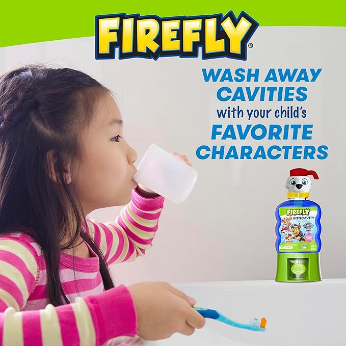 Firefly Kids Anti-Cavity Fluoride Rinse, Paw Patrol, Alcohol Free Formula, ADA Accepted, Helps Prevent Cavities, Bubble Gum Flavor, 16 Ounce (Pack of 2)