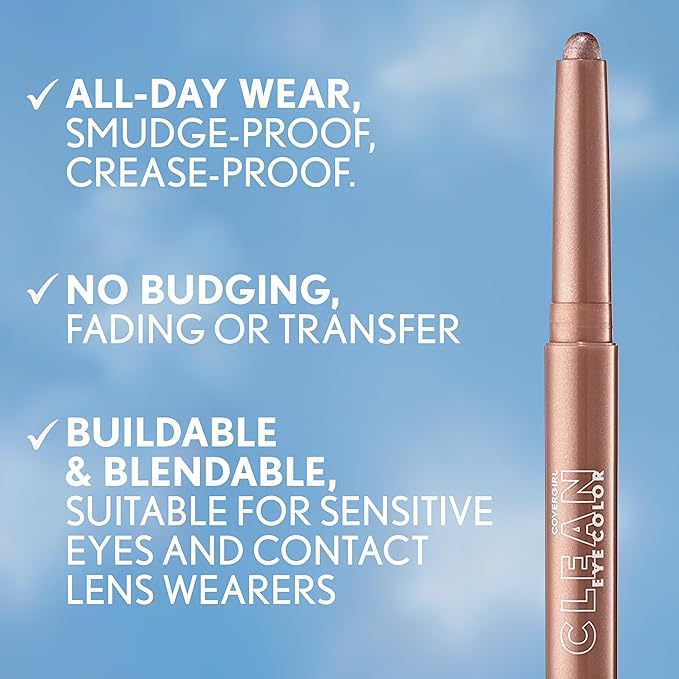 Covergirl Clean Eye Color, Icy Frost, Eyeshadow Sticks, Ultra Creamy Formula, Lightweight, Buildable Formula, Lasts All Day, Smudge-Proof, 0.05oz