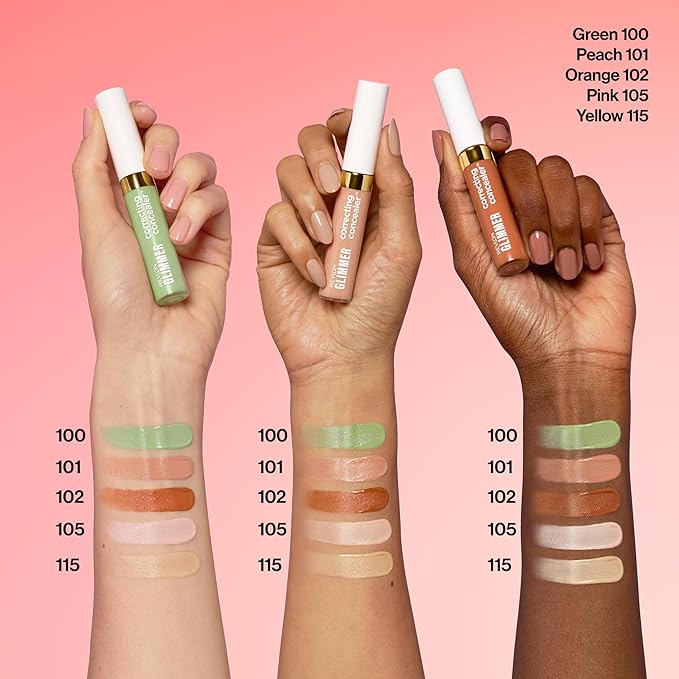 Revlon Glimmer Correcting Concealer, Liquid Under Eye Makeup, Made with Caffeine, Vitamin C, & Stevioside, 105, 0.3 fl oz