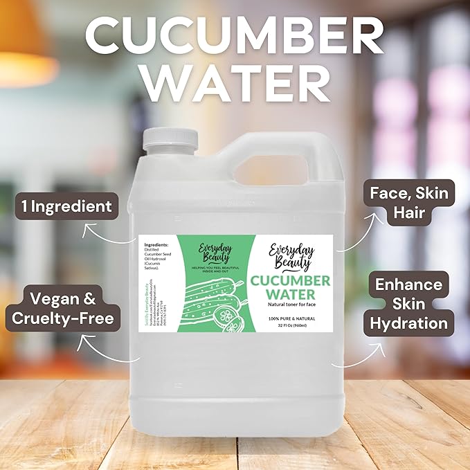 Cucumber Hydrosol Bulk - 32 oz All Natural Hydrating Spray Mist for Face and Hair - 100% All Natural Cucumber Water