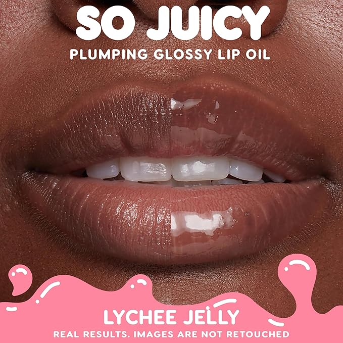 Colourpop So Juicy Plumping Glossy Lip Oil - Hydrating & Plumping Lip Oil with a Sheer Wash of Non-Sticky Color - Infused with Peptides, Ceramides & Ginger - Lychee Jelly (0.29)