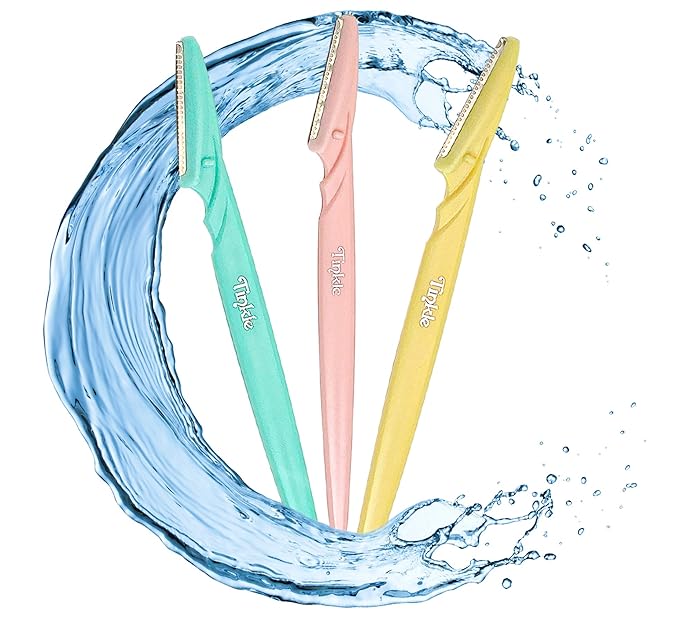 Tinkle Dermaplaning Tool 3ct, Dermaplane Razor for Women, Safe and Easy Peach Fuzz Remover, Eyebrow Trimmer with Protective Cover