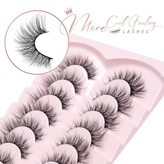 Fake Lashes Natural Wispy Lashes Airy Volume Faux Mink Lashes Fluffy Long False Eye Lashes Sets Pack 18MM Reusable Eyelashes A05