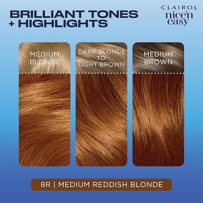 Clairol Nice'n Easy Permanent Hair Dye, 8R Medium Reddish Blonde Hair Color, Pack of 3