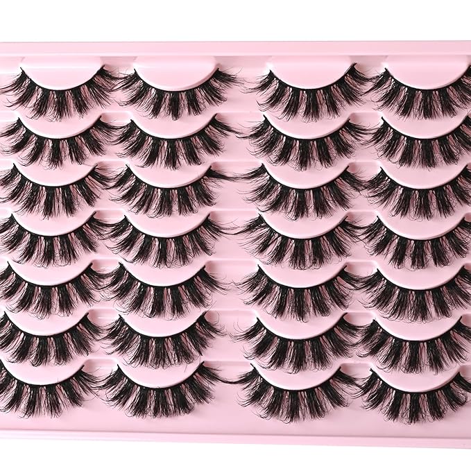 FARRED Fluffy Lashes Natural Eyelashes Short Wispy Eye Lash Strips 14 Pairs Separated Volume Eyelash Pack 17mm Dramatic Wispies Fake Strip Lashes Clusters Cat Eye Pestañas Spiky Look (F6 | 11-17mm)