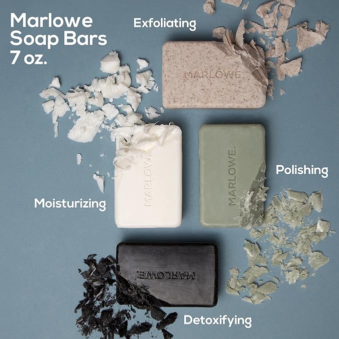 MARLOWE. No. 108 Lightly Exfoliating Soap Bar, 7oz (6 Bars) Polishing, Moisturizing & Cleansing Bar Soap for Men, Made with Natural Ingredients