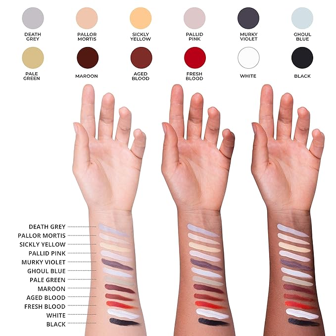 12-Color Death FX Cream Palette, Professional Quick Drying Waterproof SFX Makeup for the Stage, Film, Costumes, Cosplay, Halloween