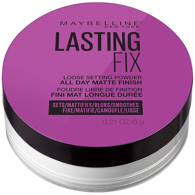 Maybelline Facestudio Lasting Fix Setting + Perfecting Loose Powder Makeup, All Day Matte Wear, Minimizes Shine, Sets Foundation Makeup, Translucent, 0.21 oz.