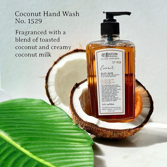C.O. Bigelow Hand Wash Coconut, Village Perfumer Moisturizing Hand Soap for Bathroom & Kitchen with Aloe Vera and Pro-Vitamin B5, 10 fl oz