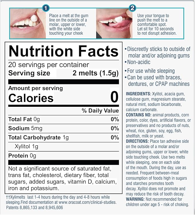 Oracoat XyliMelts for Dry Mouth Night Time or Day - Moisturizing Dry Mouth Adhering Discs, Sugar Free with Xylitol, 40 Count - 6 Pack, Mild Mint Flavor, 8-Hour Relief