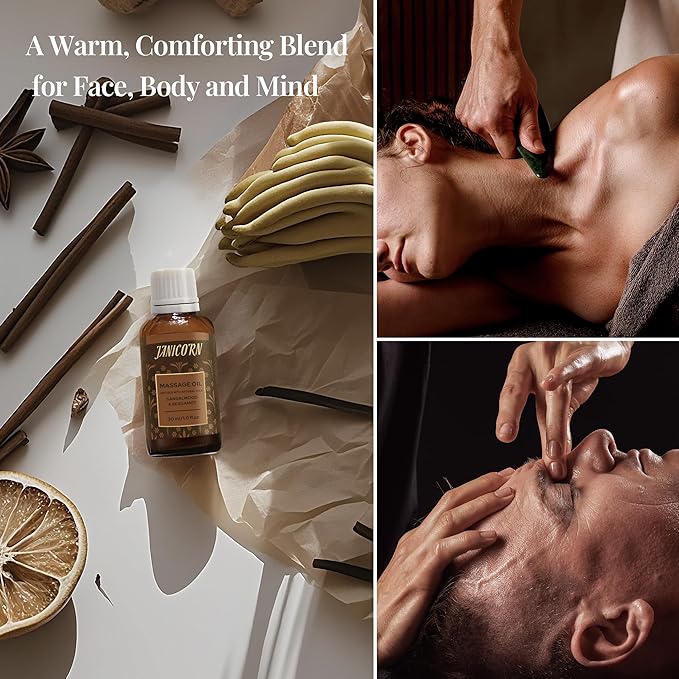 Sandalwood & Bergamot Botanical Massage Oil – Lightweight Body Oil with Jojoba & Almond – Wood & Citrus Aroma for Deep Massage, Fascia Release & Self-Care, 30ml (1.0 fl oz)