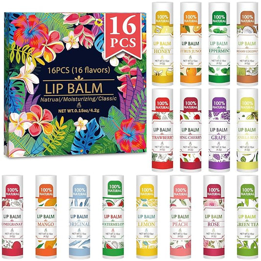 16 Pack Lip Balm, 100% Natural