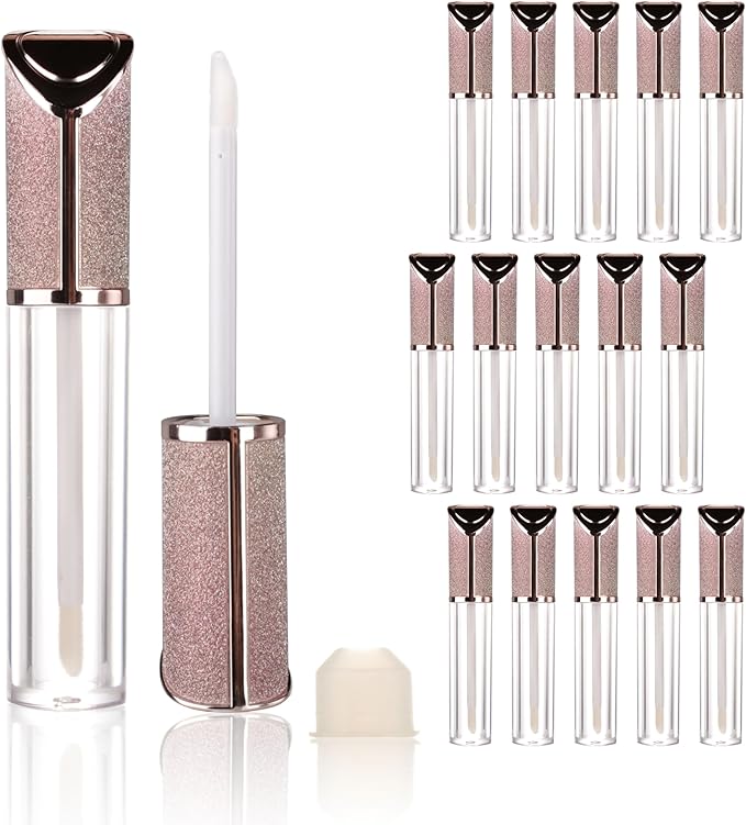 COSIDEA 15pcs Round Empty 5ml 0.17oz lip gloss tubes with wand and Gradient pink leather slope cap Lipgloss tube containers for lip oil packing