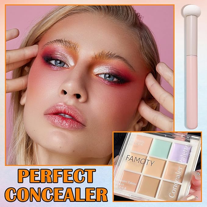 9 Colors Corrector Concealer Palette,Correcting Concealer Cream Makeup Contour Palette Conceals for Dark Circles and Blemish,Contouring Liquid Foundation Highlighting Makeup Kit with Brush