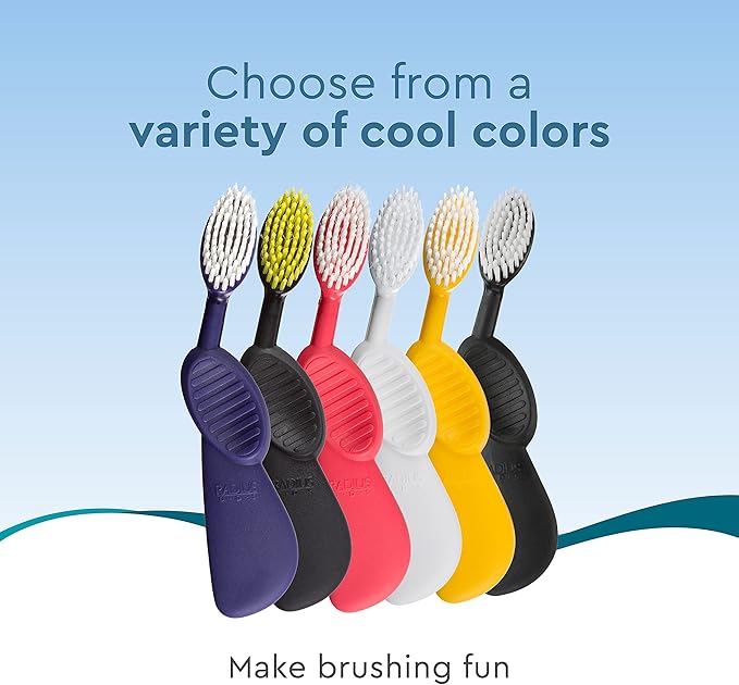 RADIUS Flex Brush with Soft Bristles Toothbrush BPA Free & ADA Accepted Designed to Improve Gum Health & Reduce Issues - Left Hand - Purple/Watermelon/White - Pack of 3