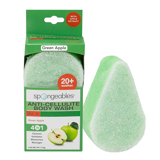 Spongeables Anti Cellulite Body Wash in a 20+ Wash Sponge, Apple, 1 Count