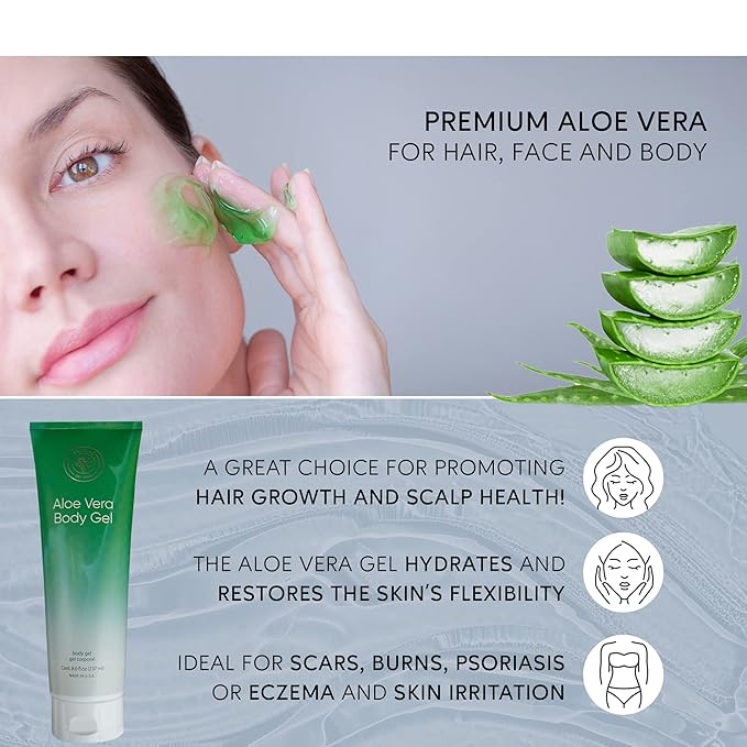 L’EUDINE Aloe Vera Gel - 8Fl Oz - Natural Aloe Gel for Skin Care - Premium Aloe for Sunburn Relief, Burns, and After Sun Care - Aloe Gel for Face, Body - Aloe Vera for Scar Treatment