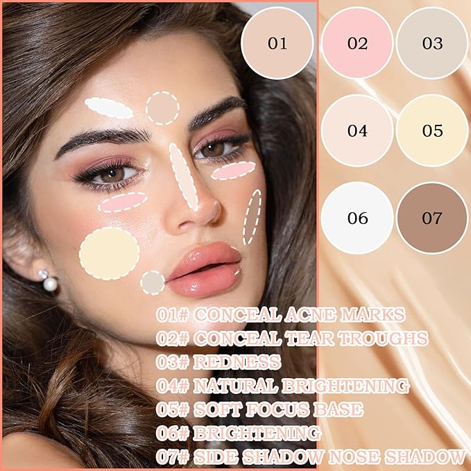 7 Colors Concealer Contour Palette,Correcting Concealer Makeup Palette 7 In 1 Contouring Foundation Cream Contour Palette for Redness,Dark Circles,Blemish,Acne(03#)