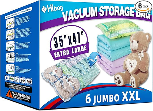 XXL Jumbo 47''X35'' Vacuum Storage Space Saver Bags Extra Large for Blanket, Bedding, Comforters and Huge Stuffed Toy (6 Pack)