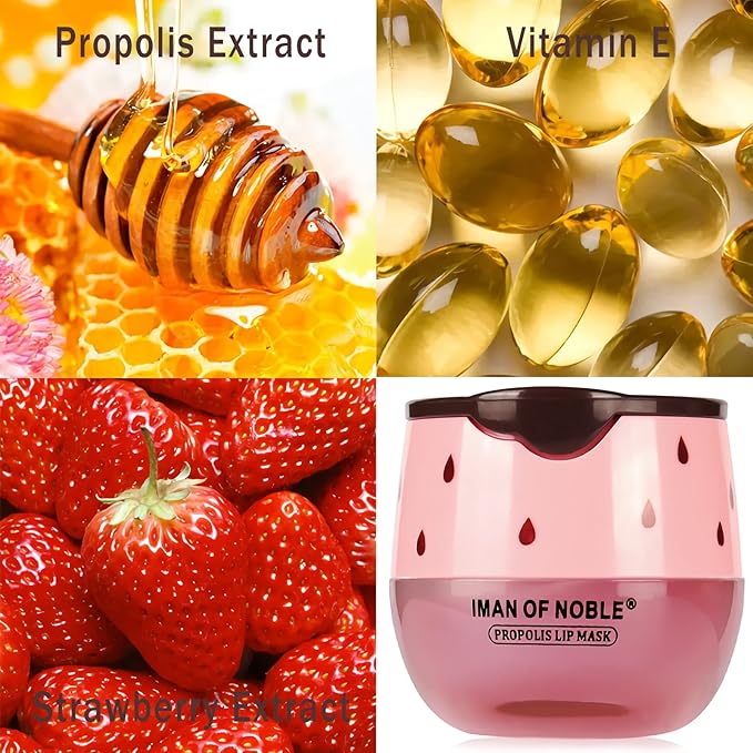 2PCS Strawberry Sleeping Lip Mask,Bee Lip Balm Lip Mask Honey Pot Propolis Moisturizing Lip Balm with Stick,Plumping Lip Hydrating Prevention Dry & Cracked Lip Scrubs Exfoliato Lip Wrinkle Care