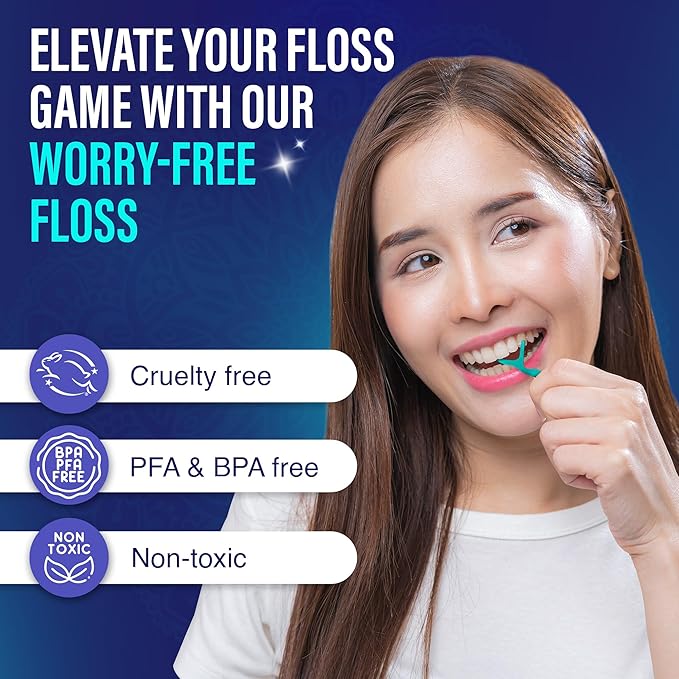 GuruNanda Fresh Floss Dental Picks - Non- Shred Thread with Angled Pick for Effective Plaque Removal - Dentist Recommened - Travel Friendly for Adults & Kids - 60 Pack