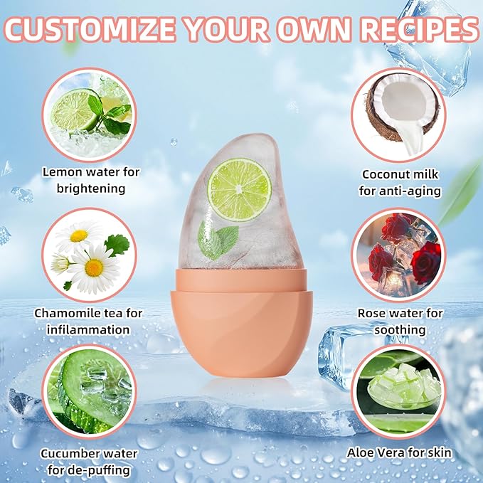 Silicone Facial Ice Cube Roller Massager, Facial Beauty Care Tool, Reusable Face Ice Mold - Brighten Skin, Reduce Puffiness (Rose Red)