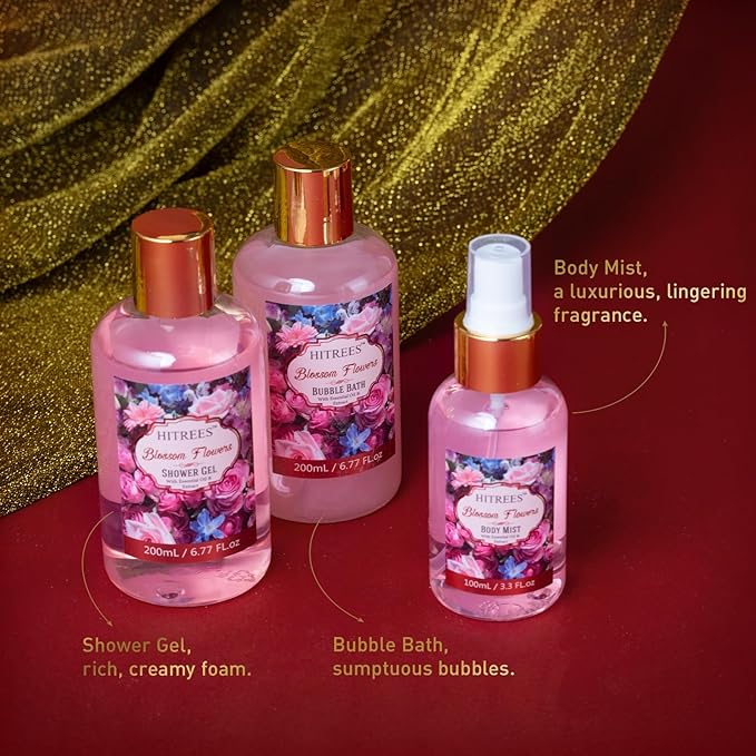 Spa Gift Basket for Women, ROSE & JASMINE Friendship Gifts Women, Tote Bag, Shower Gel, Hand & Body Cream, Hitrees Bath Gift Set for Her, Mom, Mothers Day