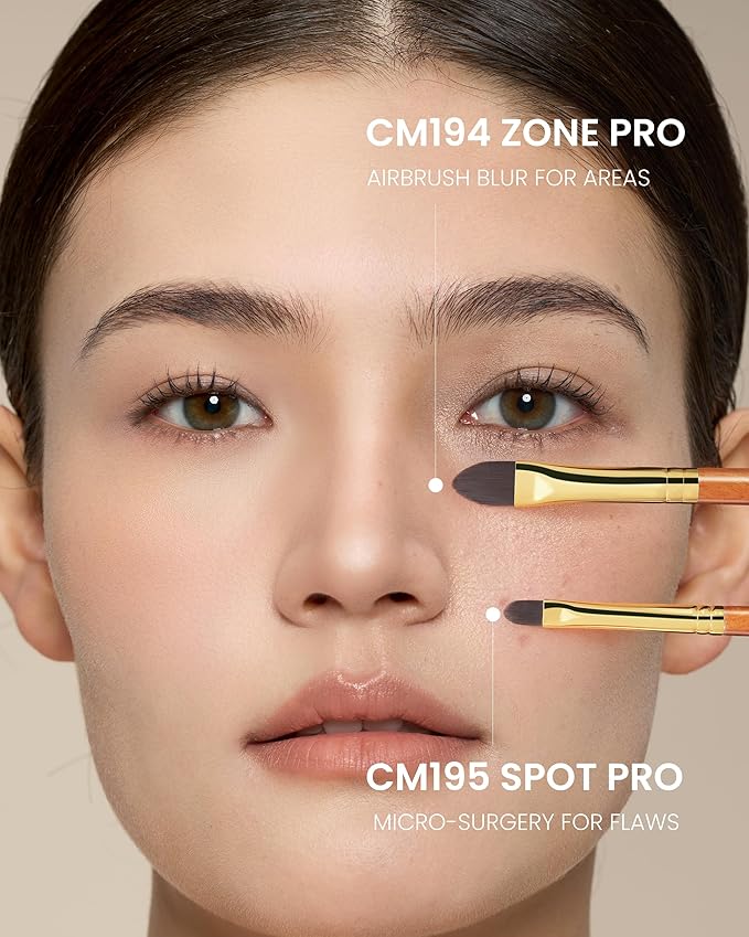 Desert Oak Series Liquid-Sculpt Pro Concealer Brush - Wide Teardrop Head for Under Eyes & Redness, Bubinga Wood, Brass Ferrule (CM 194)