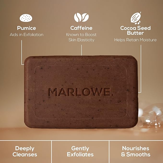 MARLOWE. No. 109 Coffee Bar Soap 7 oz (12 Bars) – Exfoliating Body Scrub for Men with Natural Extracts, Caffeine, Coffee Bean & Cocoa Butter – Energizing Fresh Brewed Scent